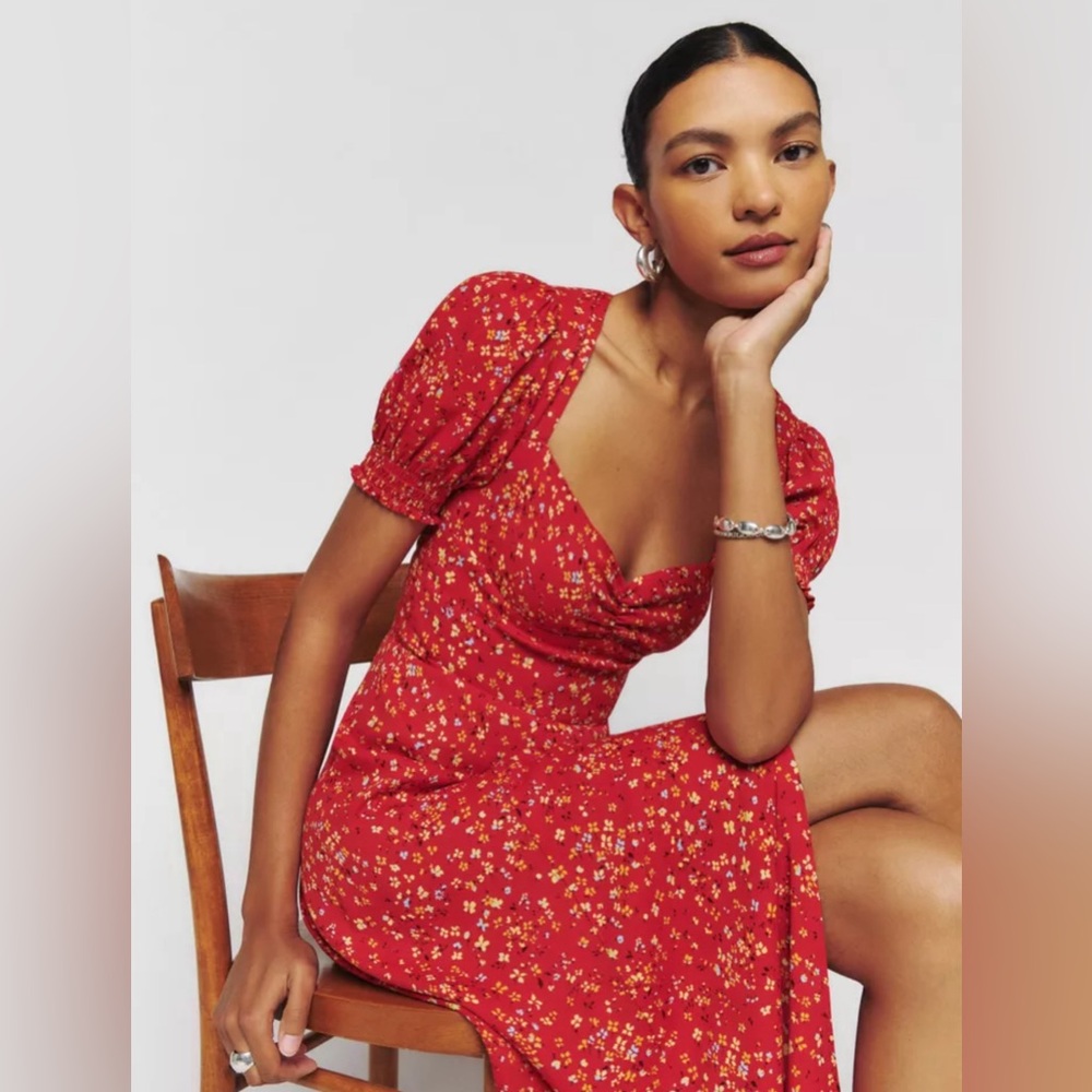 Reformation Red Floral Midi Dress